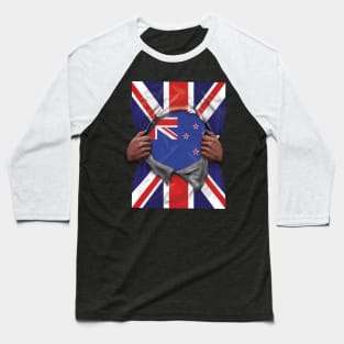 New Zealand Flag Great Britain Flag Ripped - Gift for New Zealander From New Zealand Baseball T-Shirt